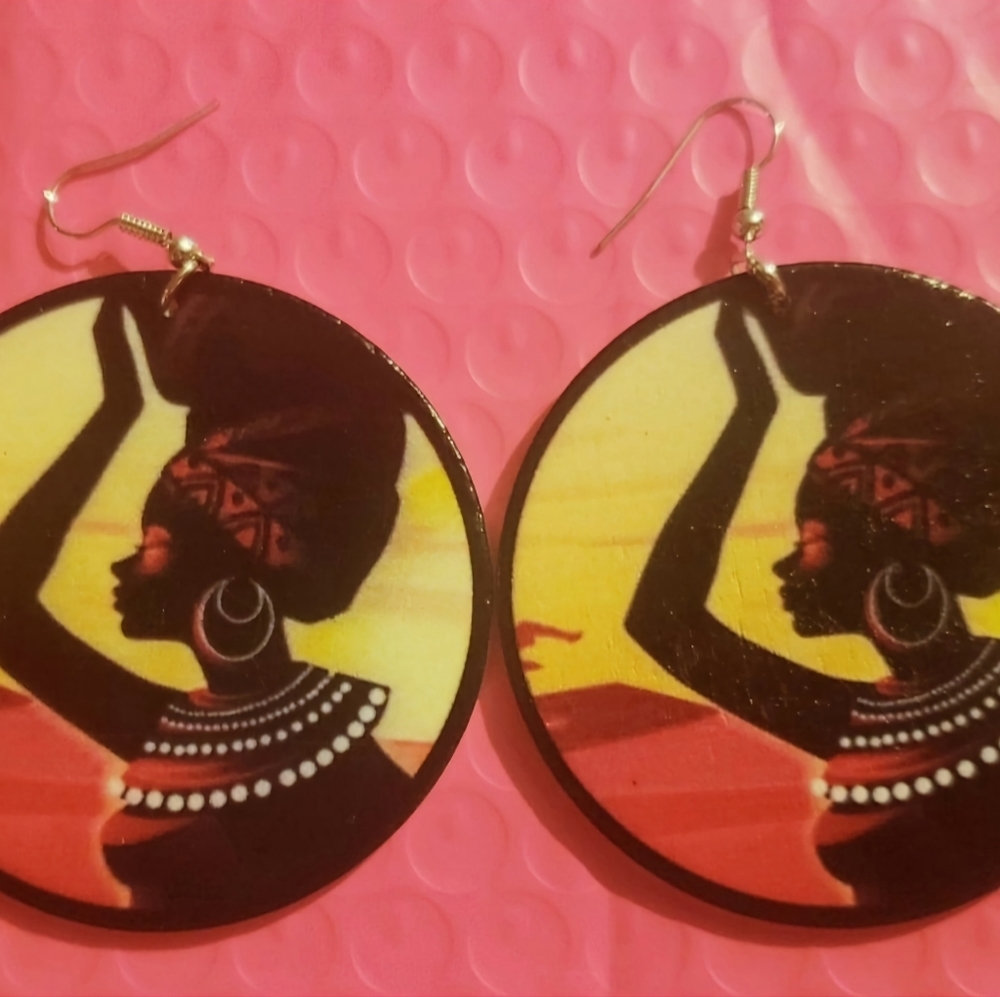 African themed wooden Earrings